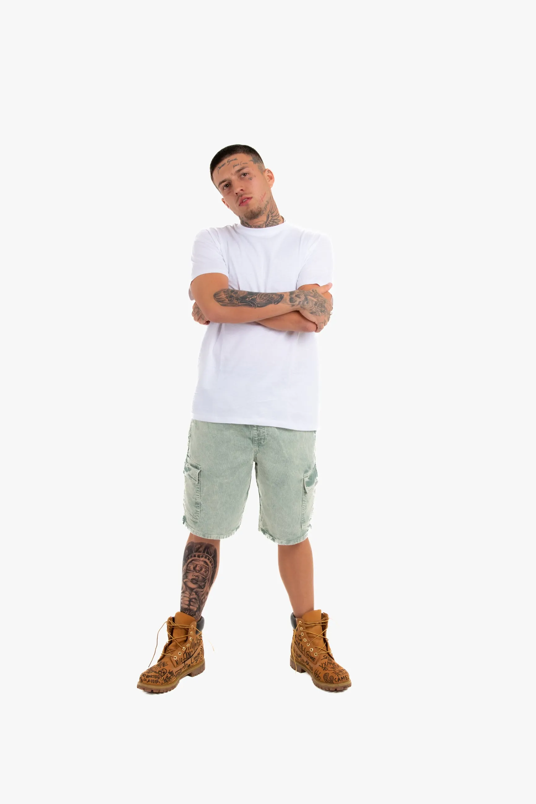 Acid Wash Green Corduroy Cargo Shorts