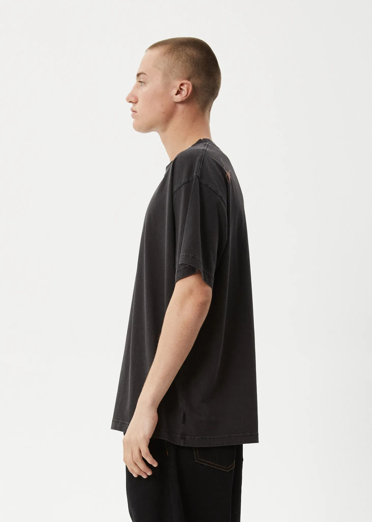 AFENDS Mens Webhead - Boxy Fit Tee - Stone Black