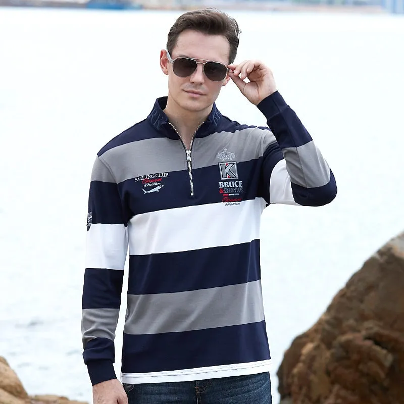 Ashore Shop New Winter and Autumn Men's Polo Long SleeveThicken Cotton Striped Loose Super Quality Fashion Casual  Big size 4XL