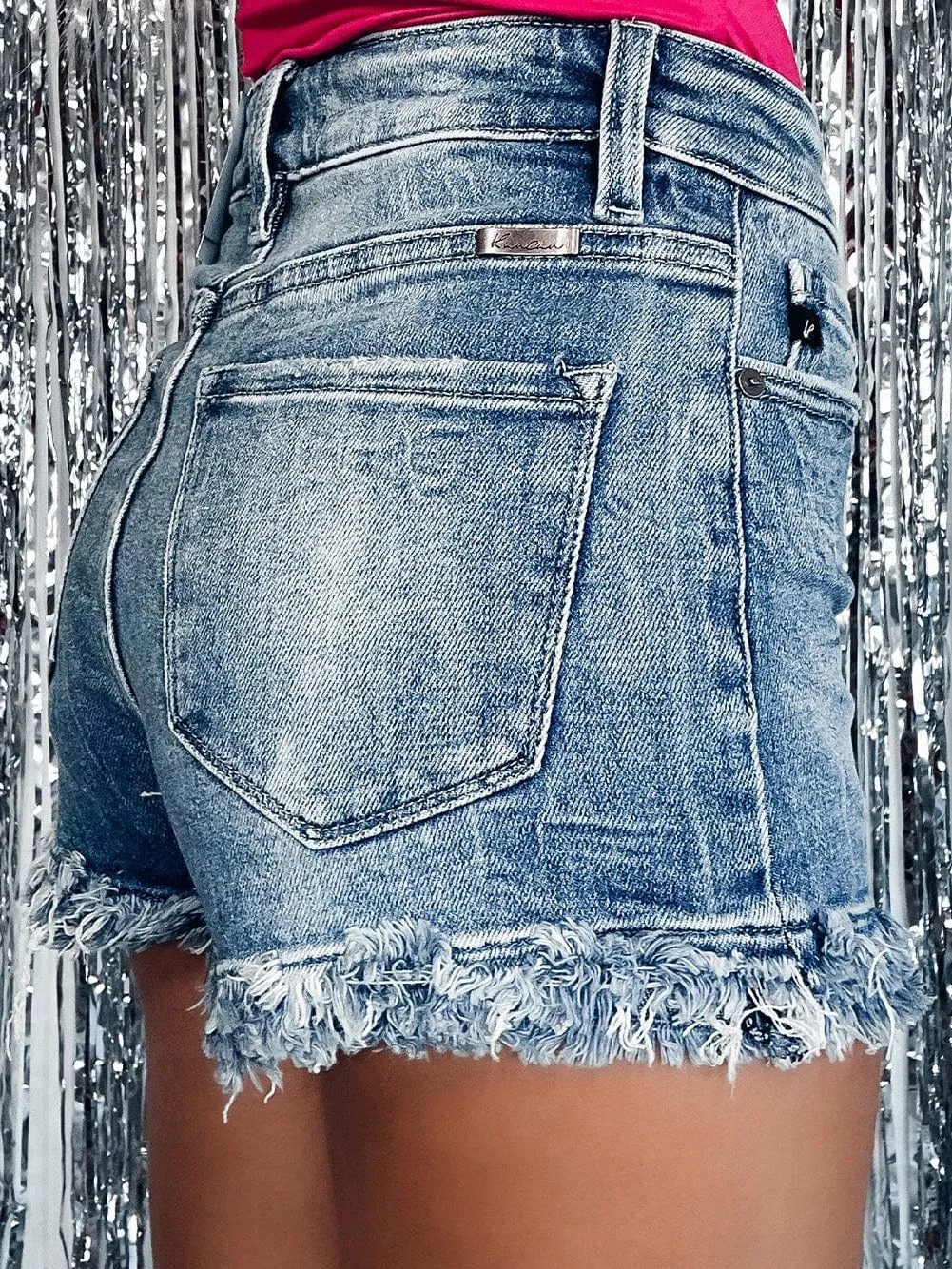 Blue Distressed Raw Hem High Waist Denim Shorts