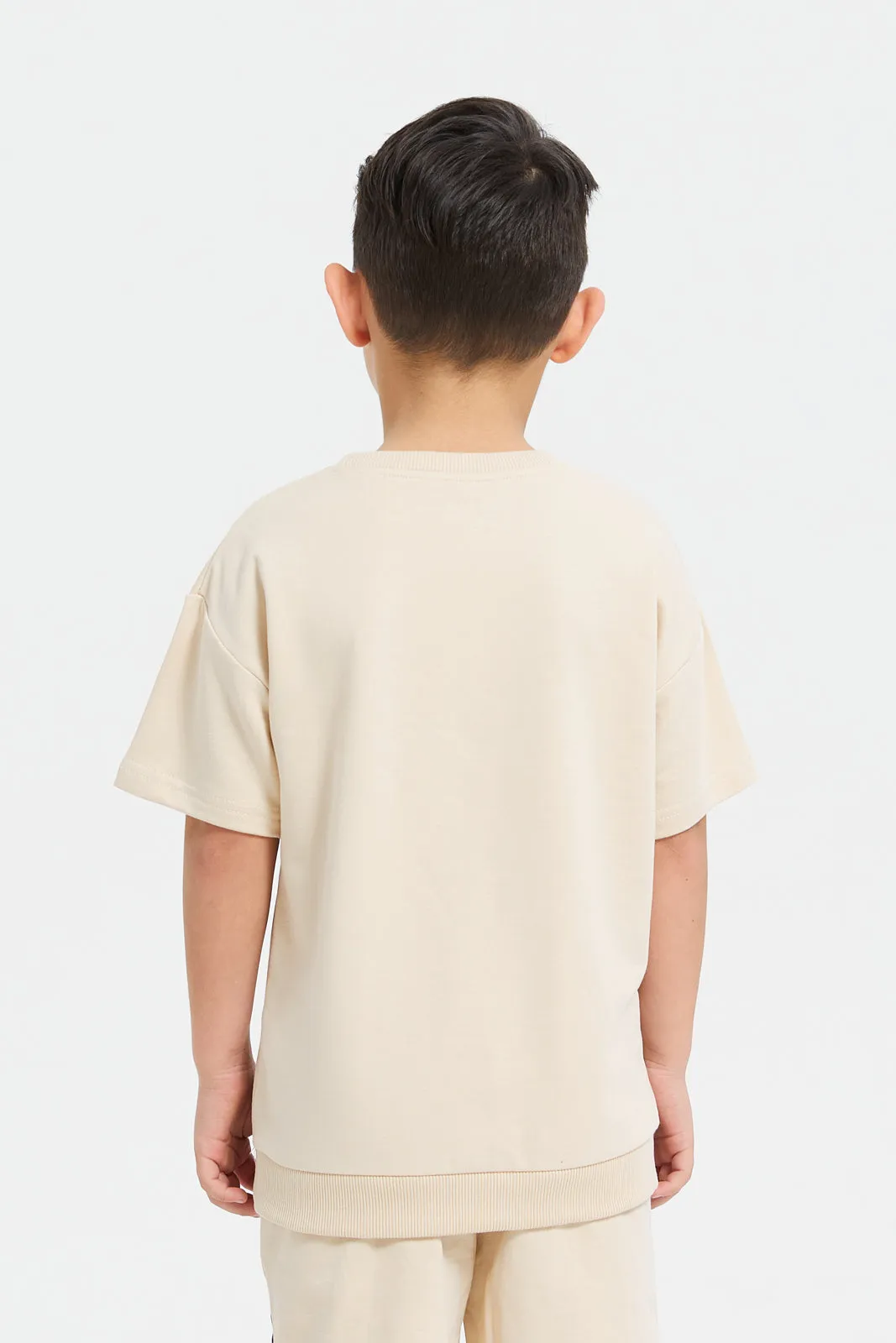 Boys Beige Short Sleeve T-Shirt With Patch Pocket