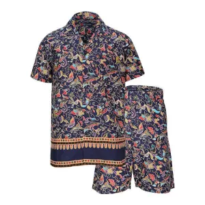 BOYS NAVY BLUE FLORAL SHORT SET