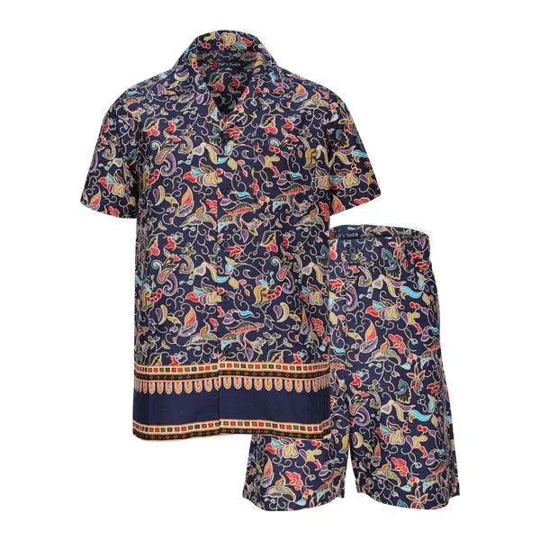 BOYS NAVY BLUE FLORAL SHORT SET