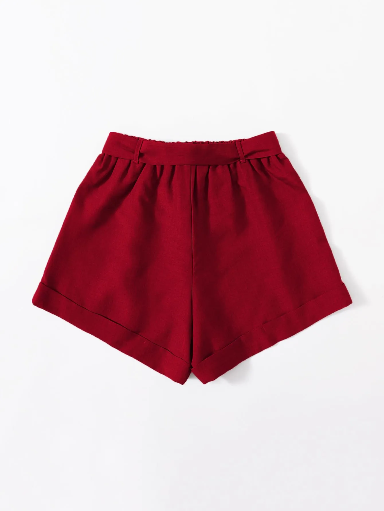 Casual Plain Belted Natural Women Shorts