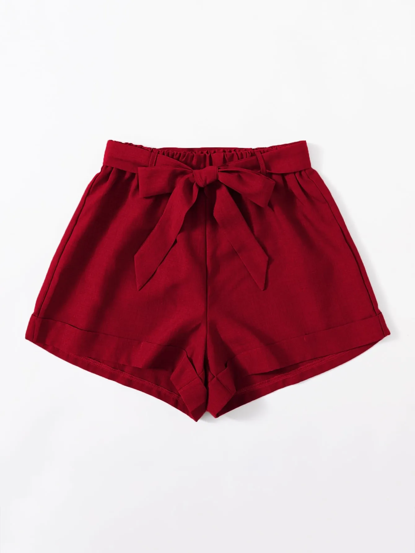 Casual Plain Belted Natural Women Shorts