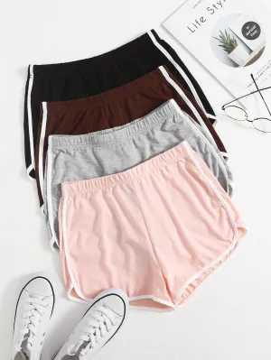 Casual Plain Contrast Binding High Waist Women Shorts