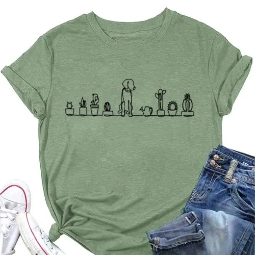 Dogs and Plants Tees Women Plant Lover Shirt Dog Lover T-Shirt