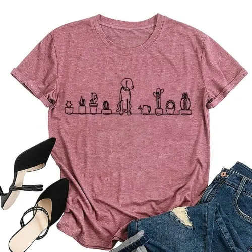 Dogs and Plants Tees Women Plant Lover Shirt Dog Lover T-Shirt