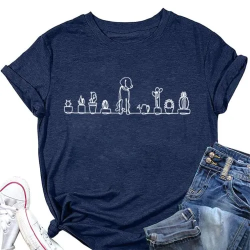 Dogs and Plants Tees Women Plant Lover Shirt Dog Lover T-Shirt