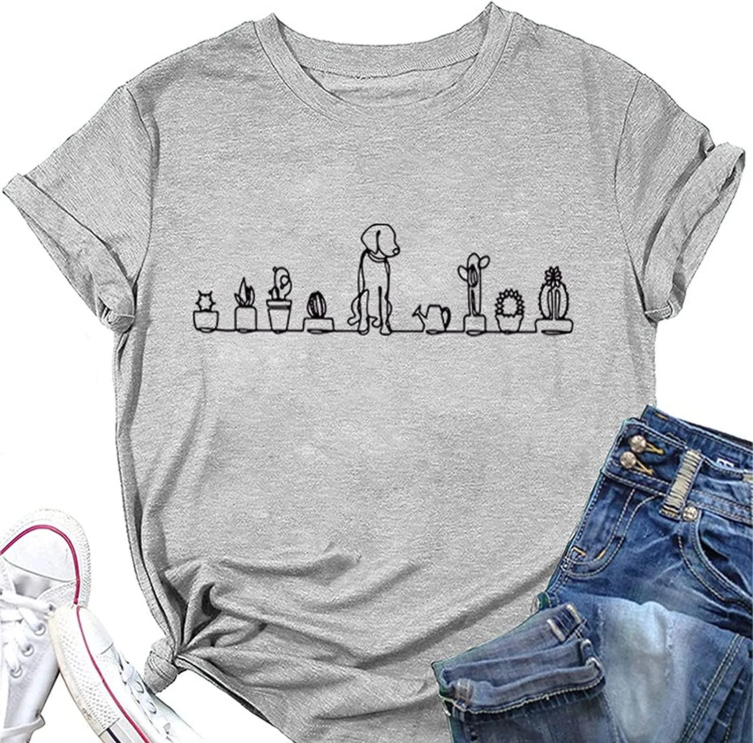 Dogs and Plants Tees Women Plant Lover Shirt Dog Lover T-Shirt