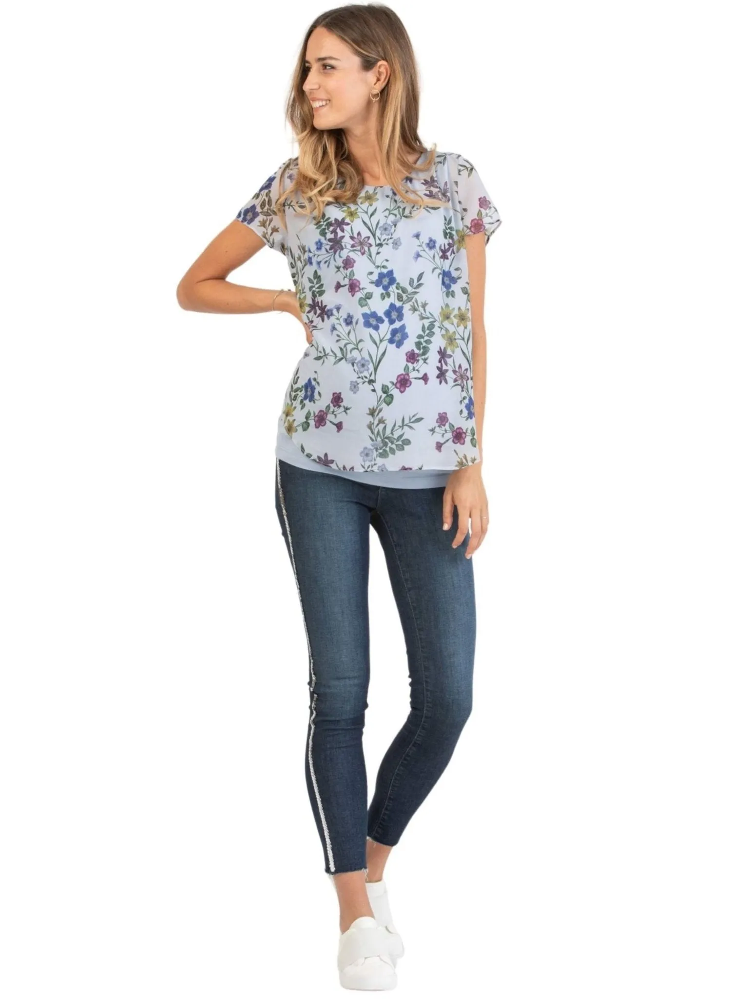 Double Layer Maternity T-Shirt with Floral Print