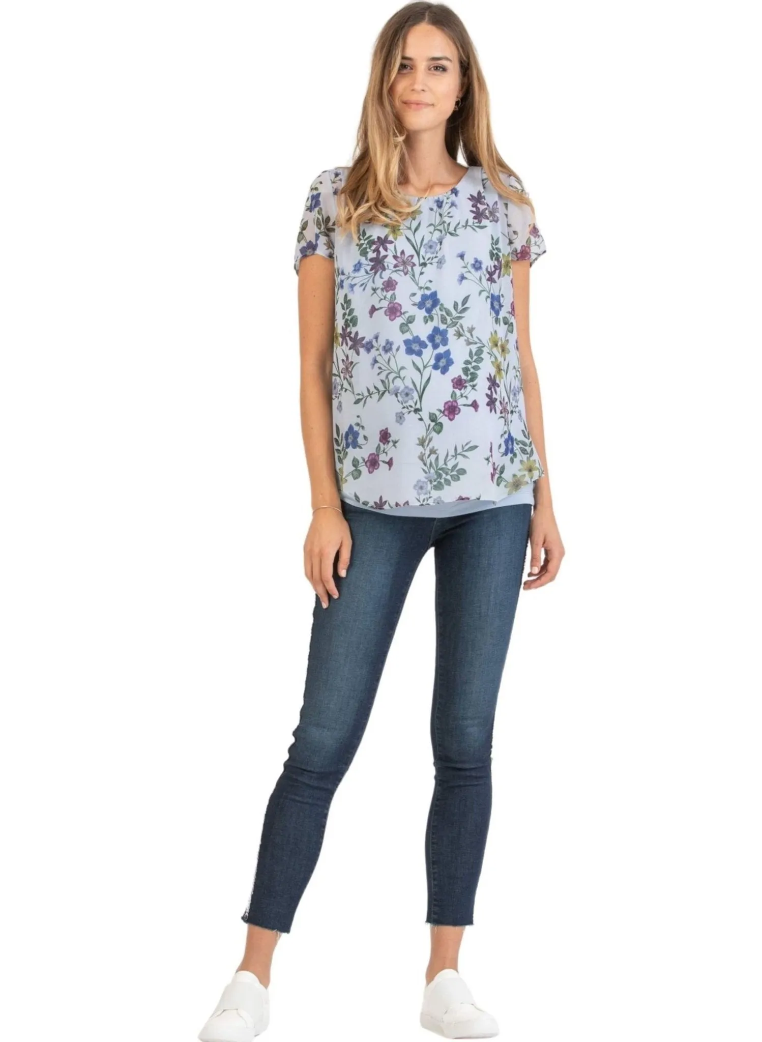 Double Layer Maternity T-Shirt with Floral Print