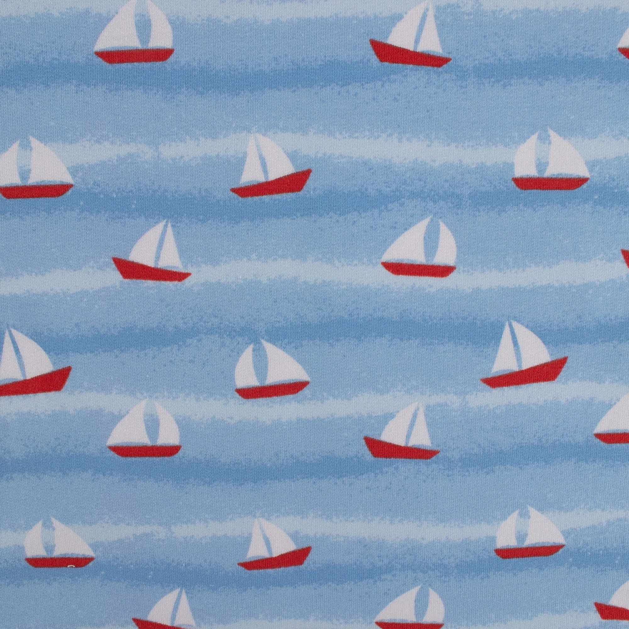 EUROPEAN - Cotton French Terry Print  - Sailboat - Blue