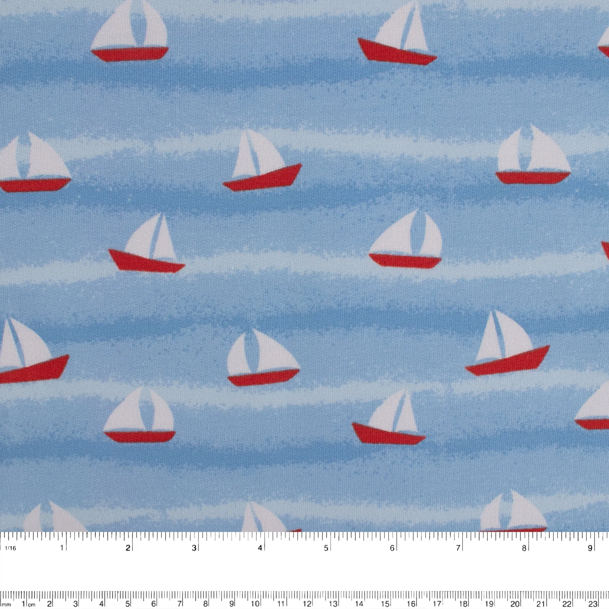 EUROPEAN - Cotton French Terry Print  - Sailboat - Blue