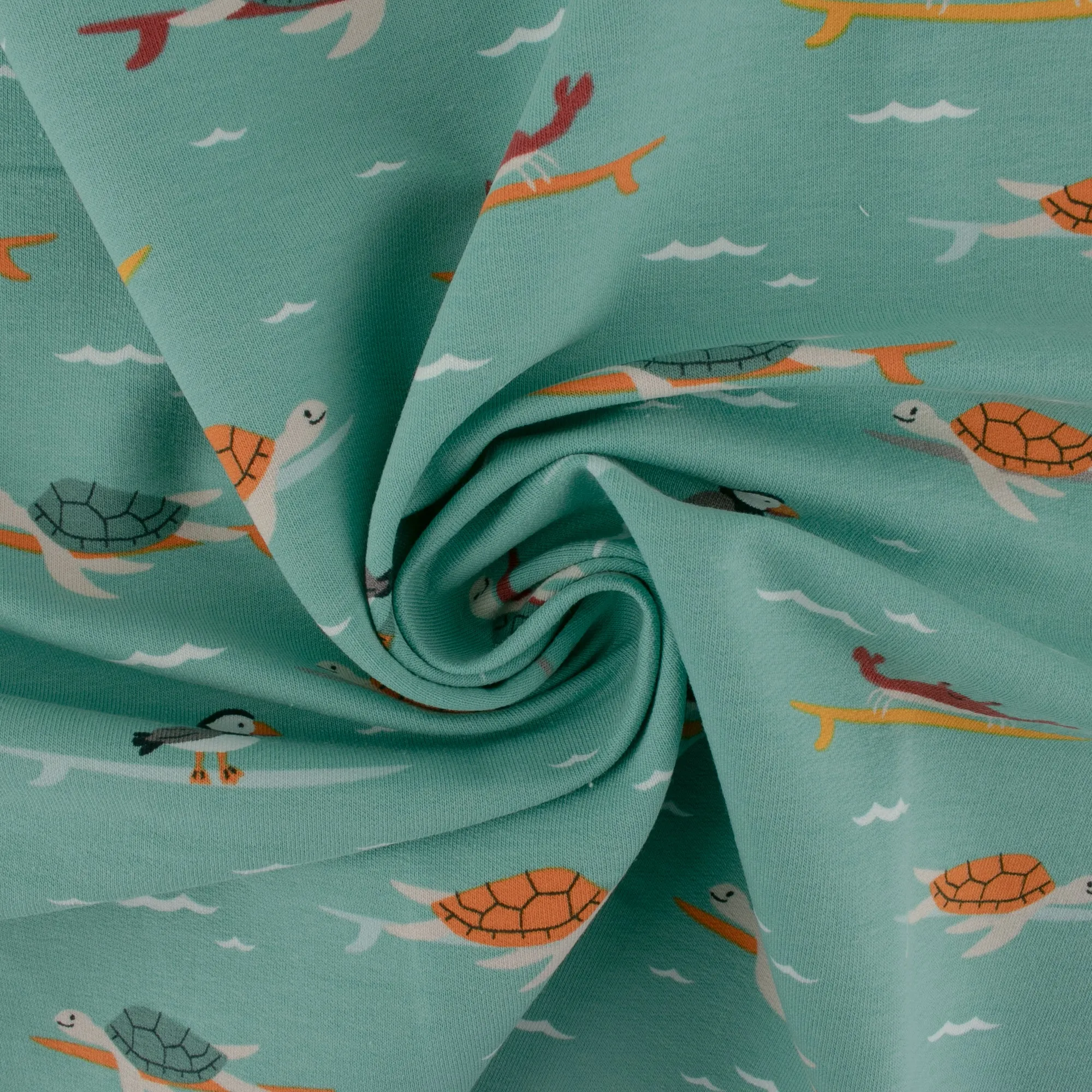 EUROPEAN - Cotton French Terry Print  - Turtles - Green