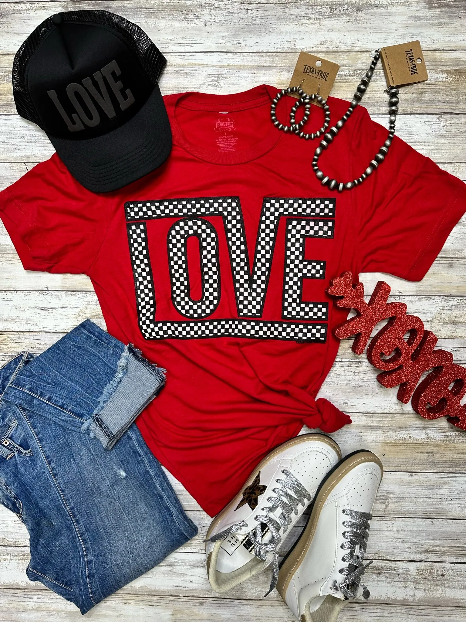 Funky Checkered Love Tee & Sweatshirt