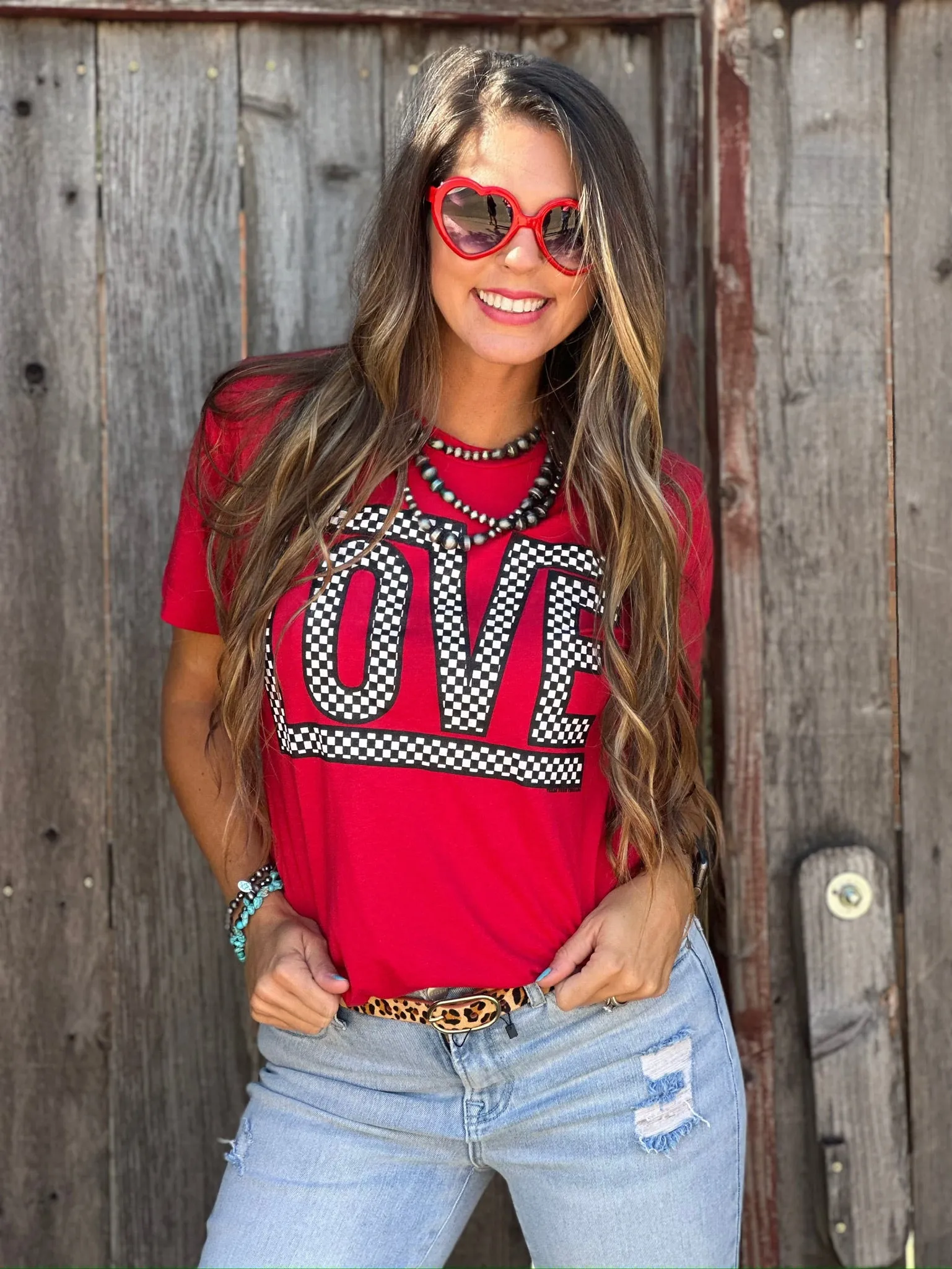 Funky Checkered Love Tee & Sweatshirt