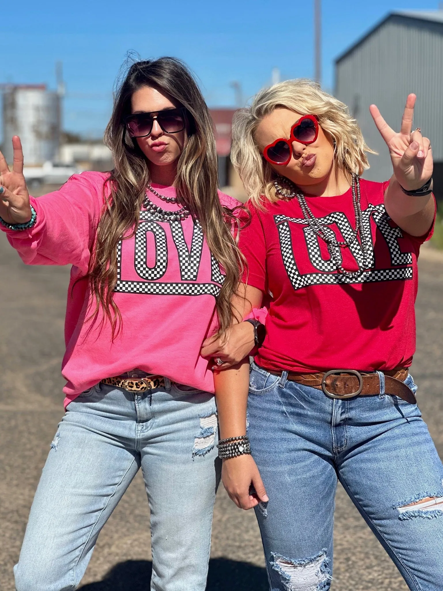 Funky Checkered Love Tee & Sweatshirt