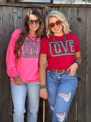 Funky Checkered Love Tee & Sweatshirt