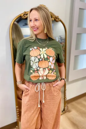 Funky Flower Pumpkin Comfort Colors Tee -olive