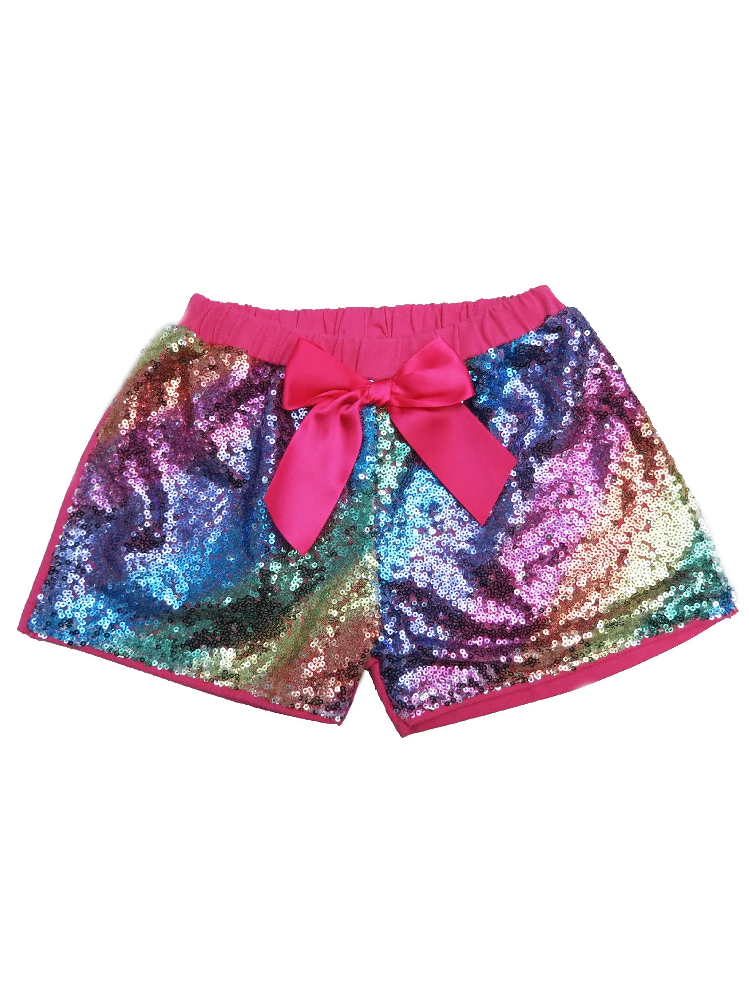 Girls Multi Color Rainbow Sequin Satin Bow Shorts 24 Months-6