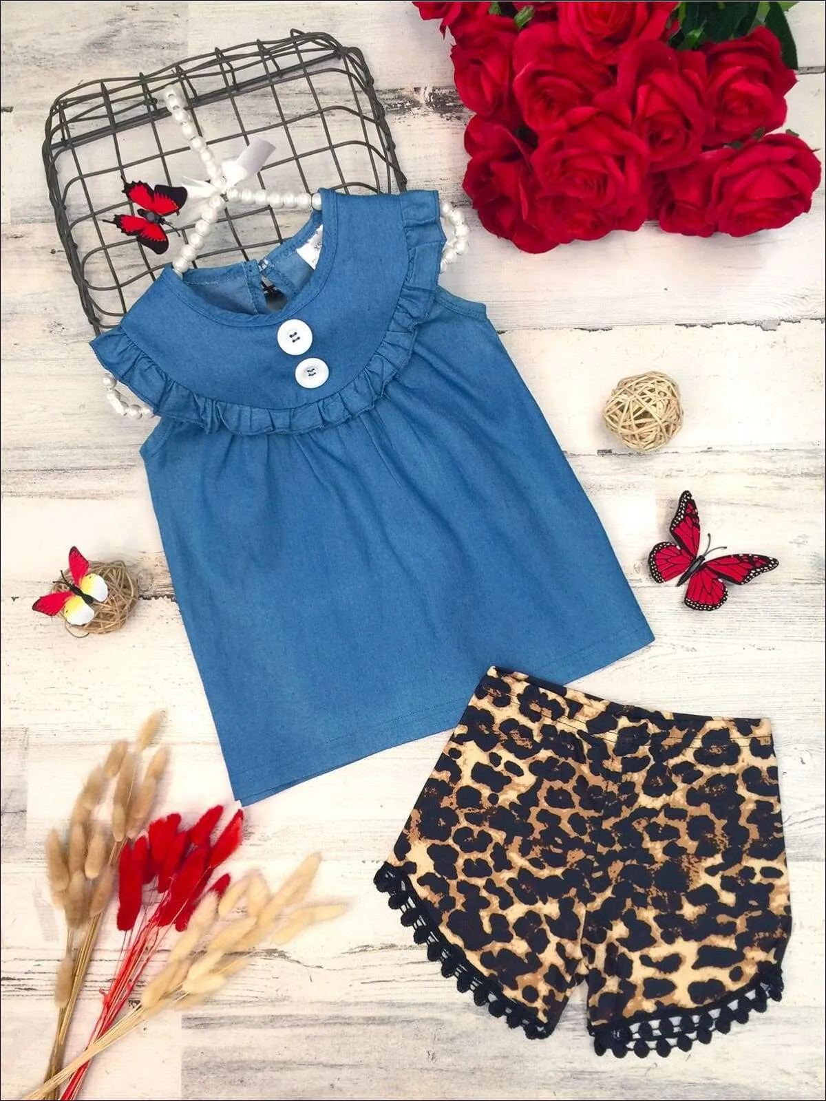 Girls Wildest Dreams Button Top and Leopard Short Set