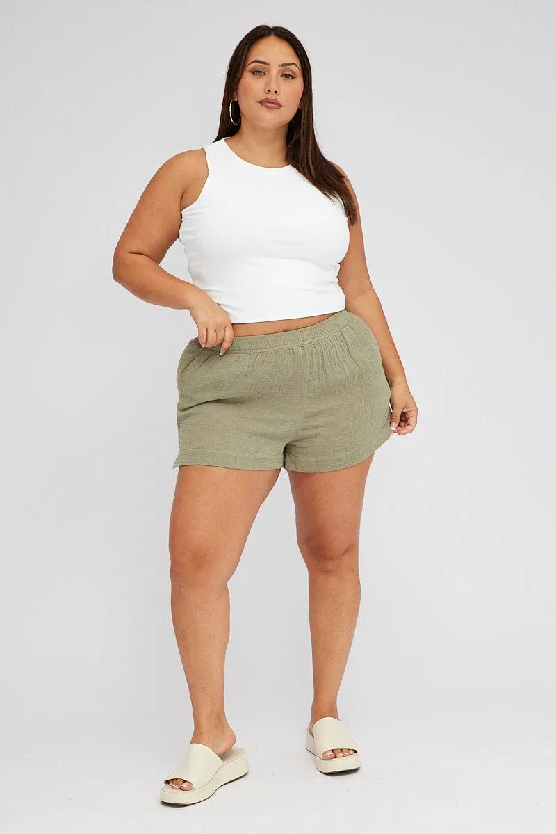 Green Relaxed Shorts High Rise