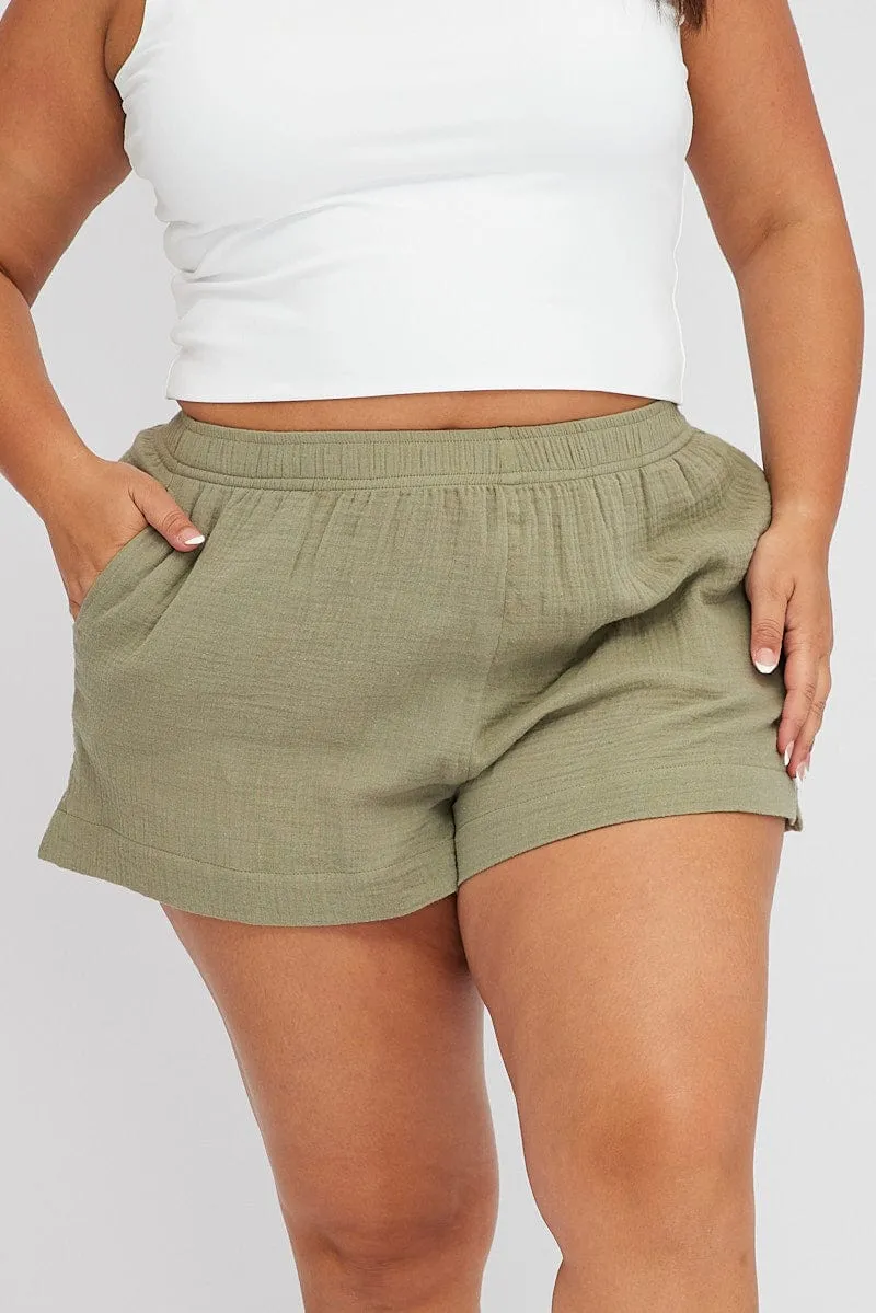 Green Relaxed Shorts High Rise