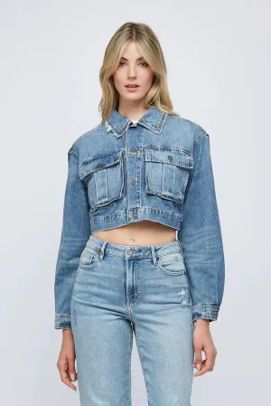 Hidden Denim Cropped Cargo Jacket