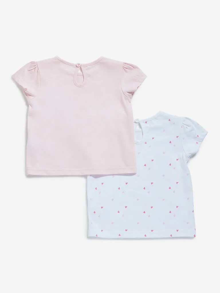 HOP Baby White & Light Pink T-Shirts - Pack of 2