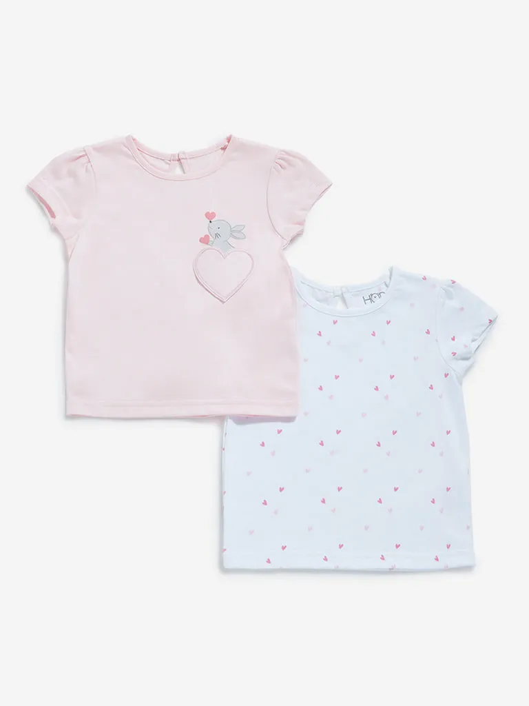 HOP Baby White & Light Pink T-Shirts - Pack of 2