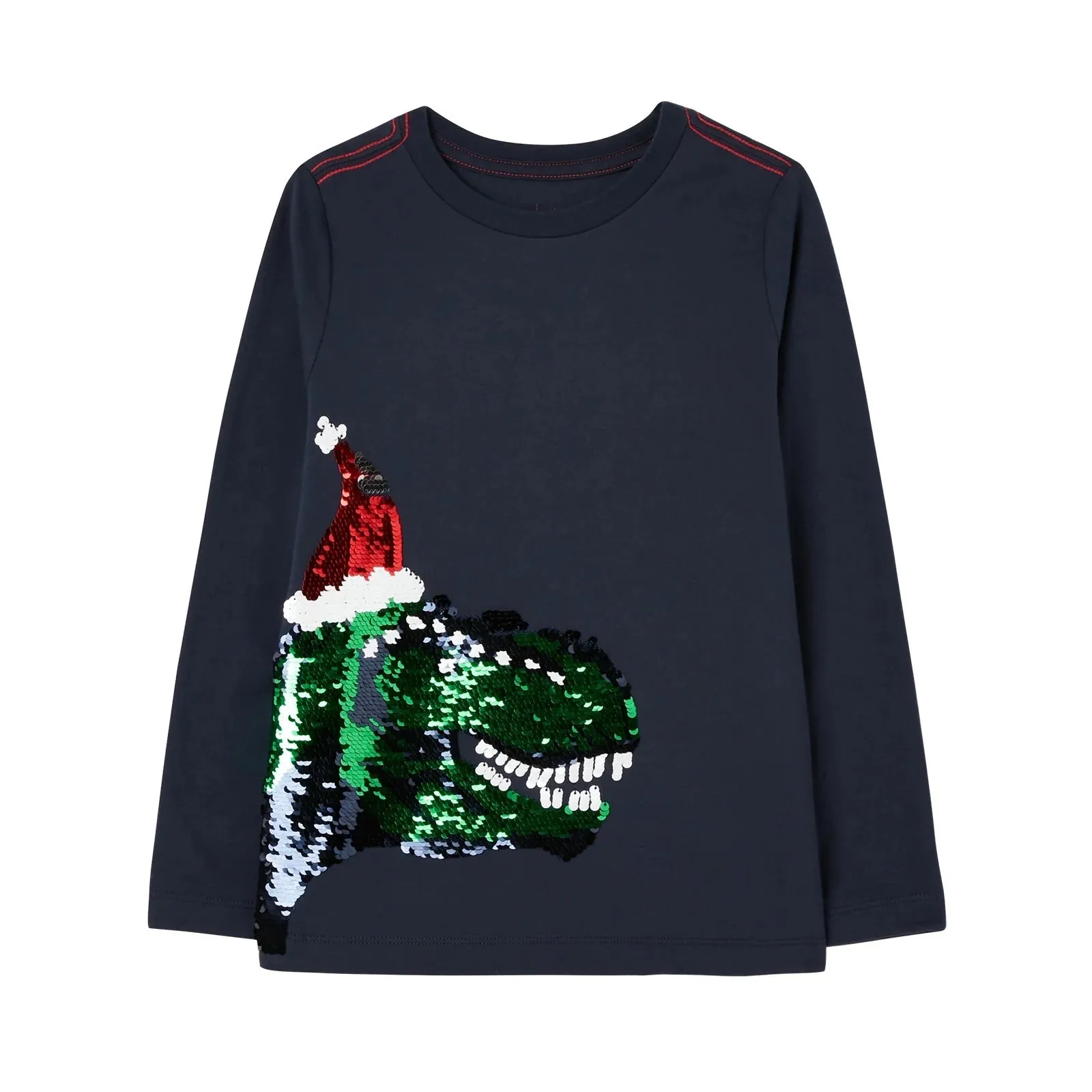 Long Sleeve Two-way Sequin Christmas Dinosaur T-Shirt | Joules