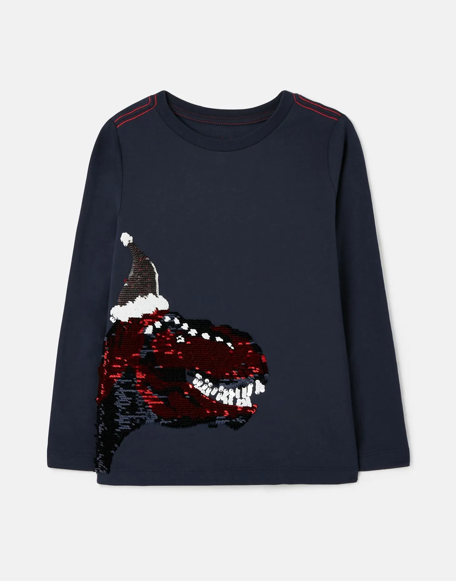 Long Sleeve Two-way Sequin Christmas Dinosaur T-Shirt | Joules