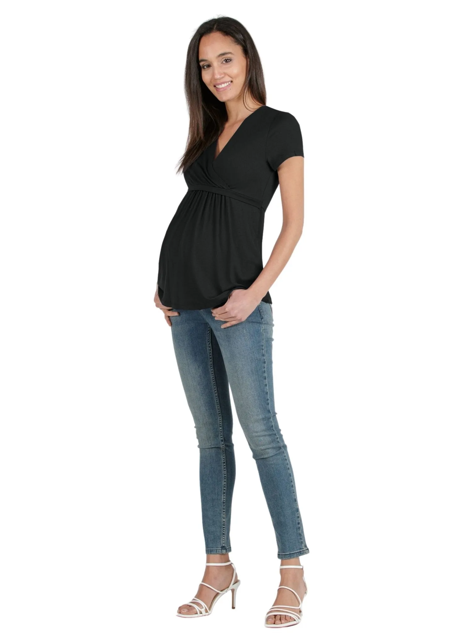 Maternity & Nursing Crossover T-shirt with String - Black