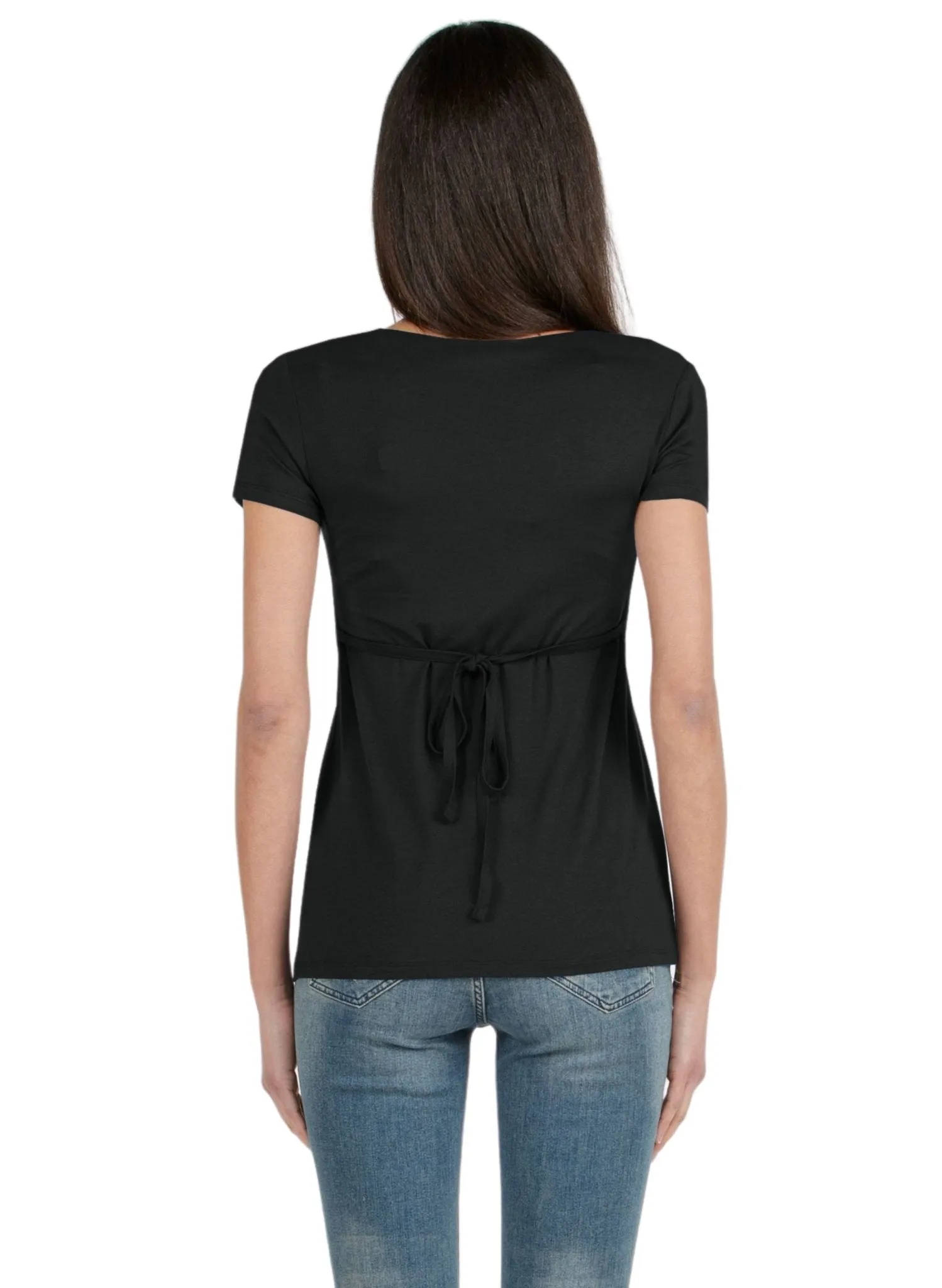 Maternity & Nursing Crossover T-shirt with String - Black