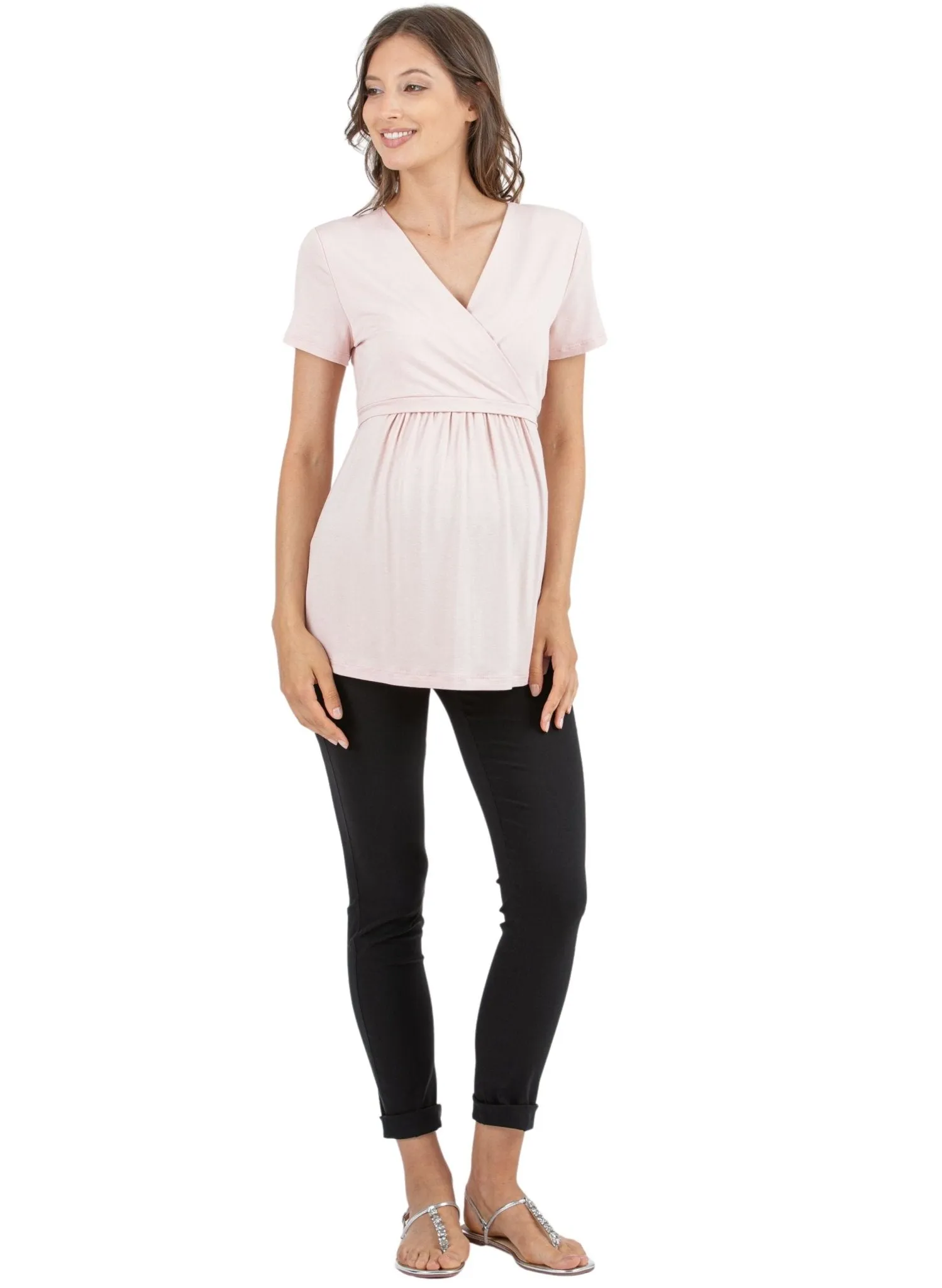 Maternity & Nursing Crossover T-shirt with String - Pink