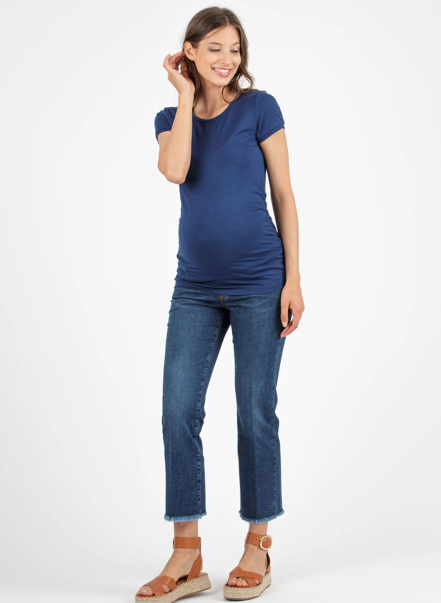 Maternity T-shirt with Back Yoke - Blue