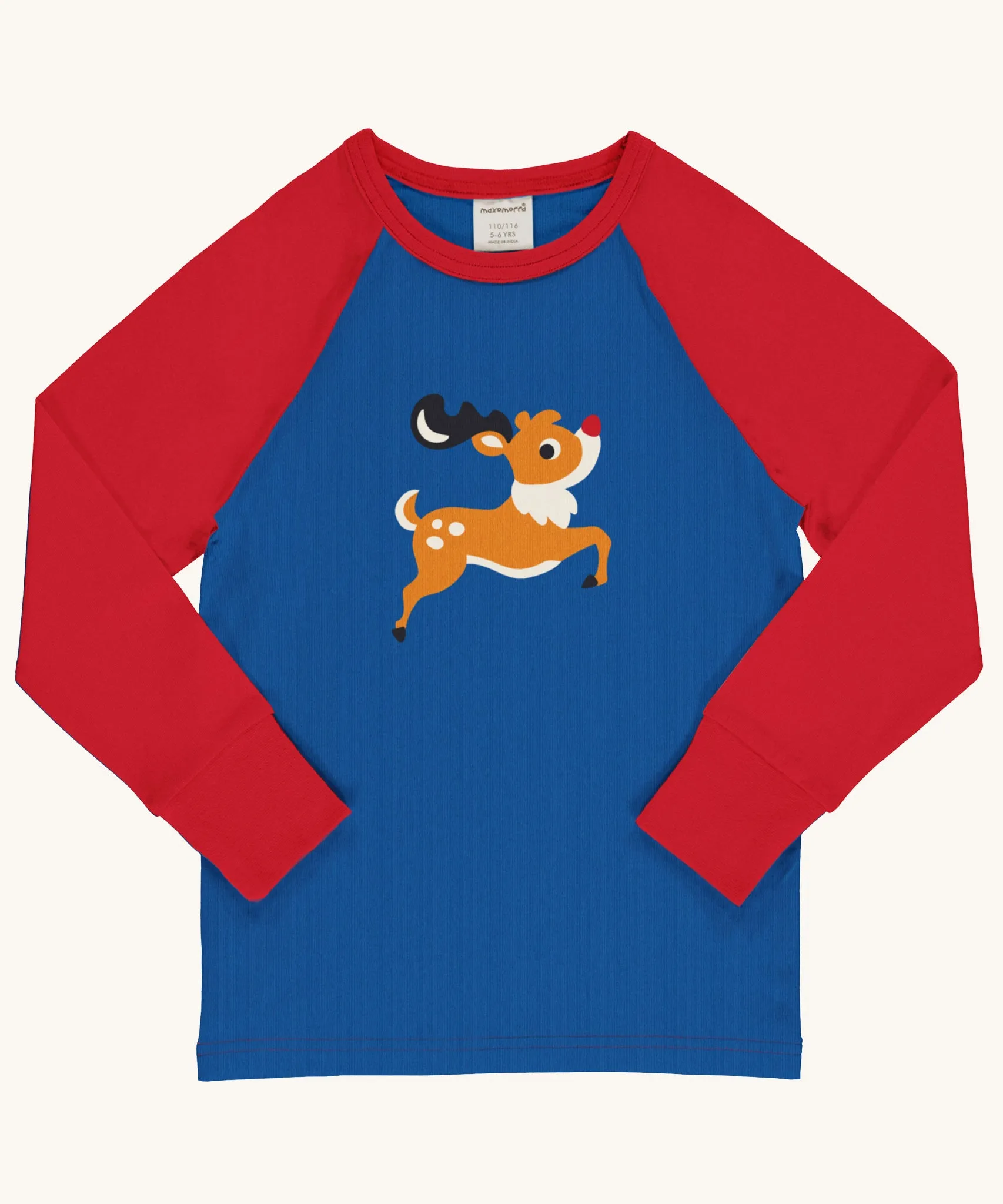 Maxomorra Reindeer Raglan Long Sleeve Top