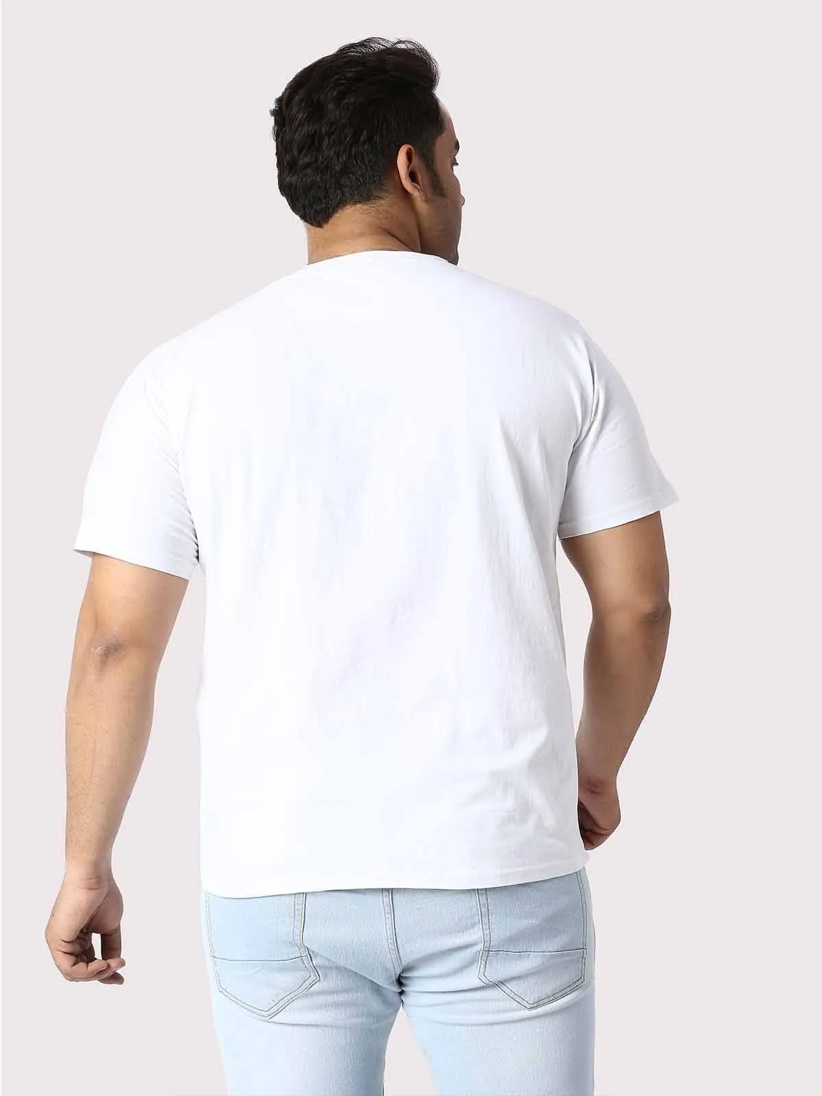 Men Plus Size White Brooklyn Printed Round Neck T-Shirt