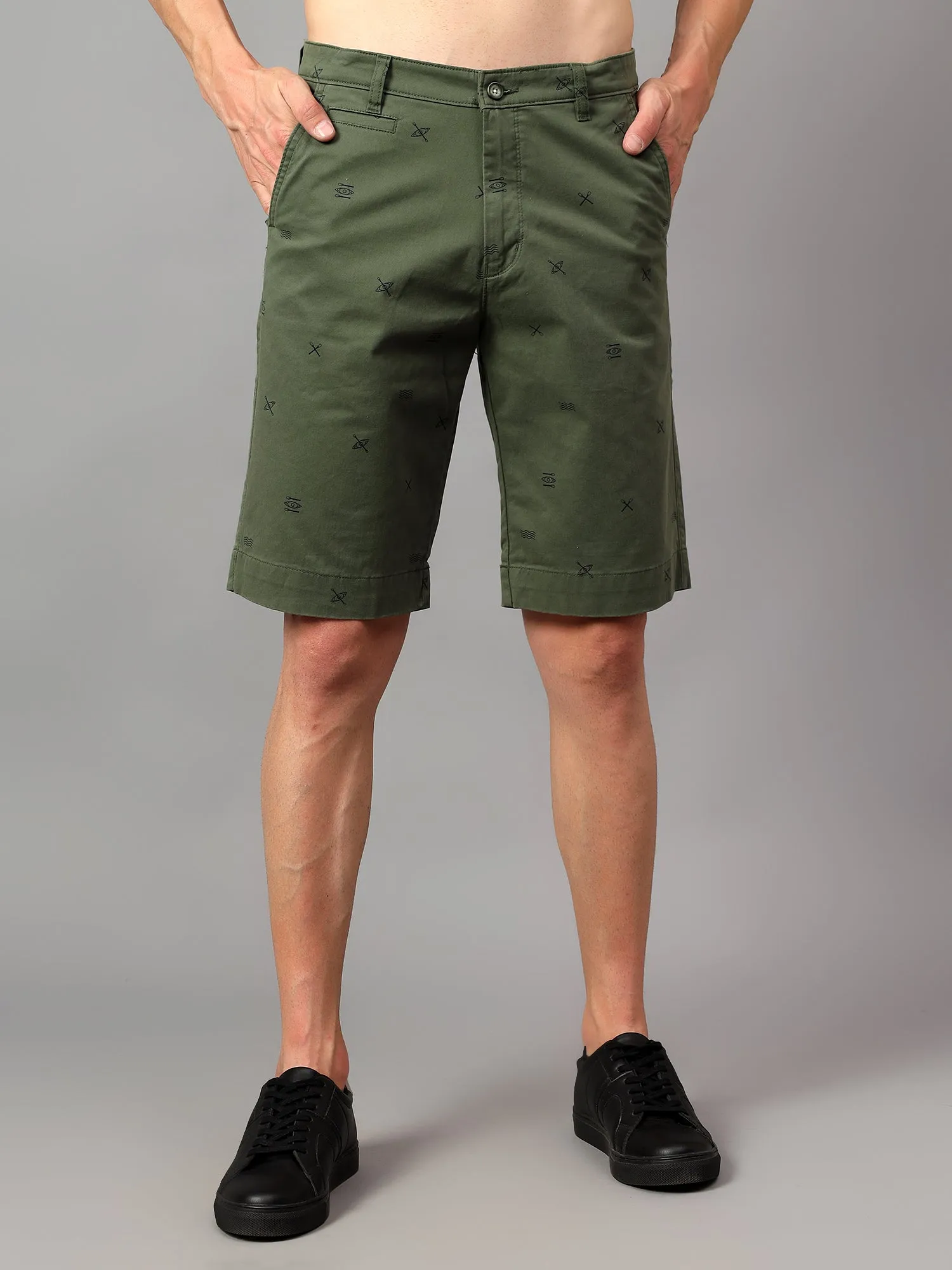 Men's Green Printed Above Knee Bermuda