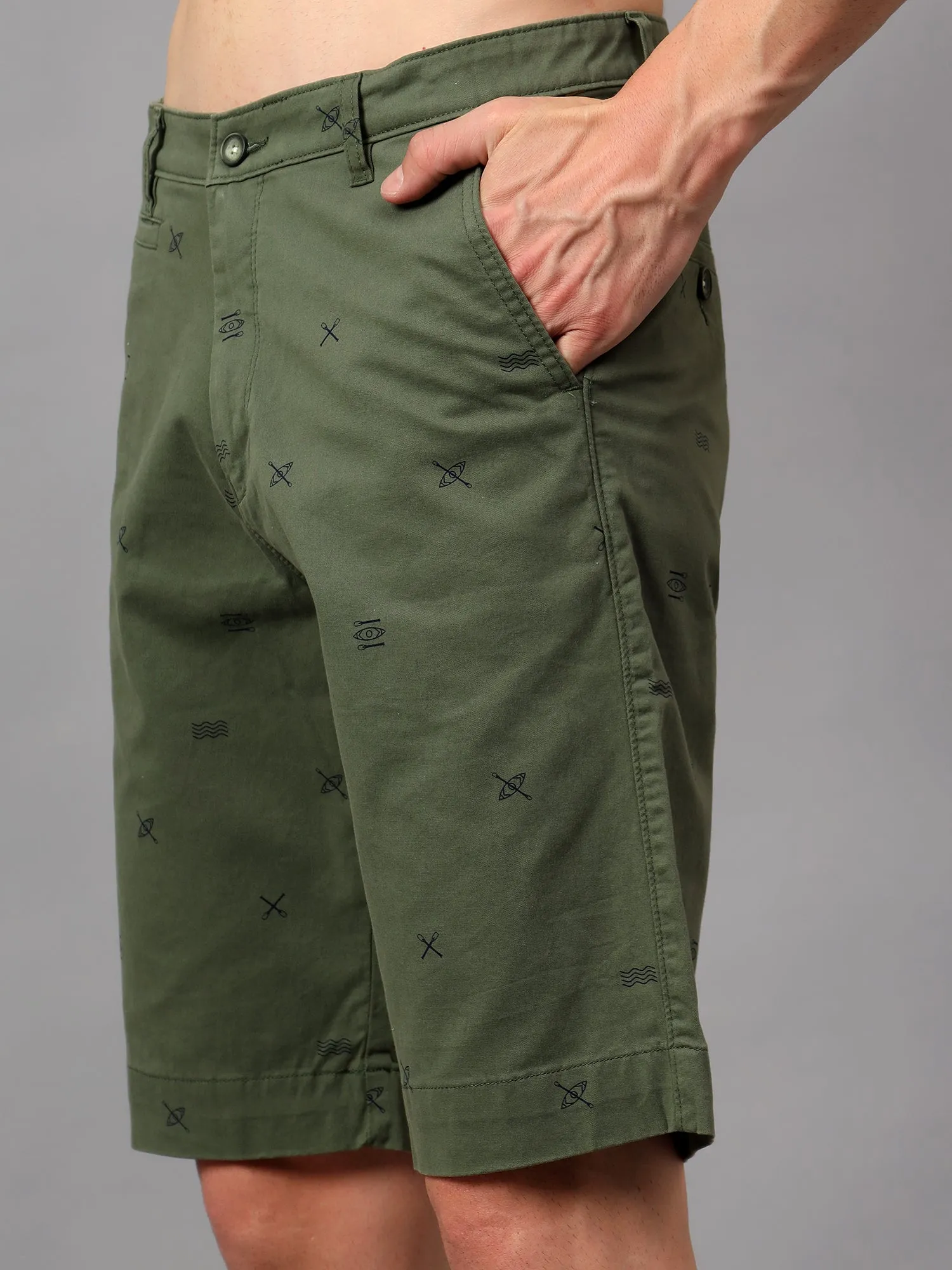 Men's Green Printed Above Knee Bermuda