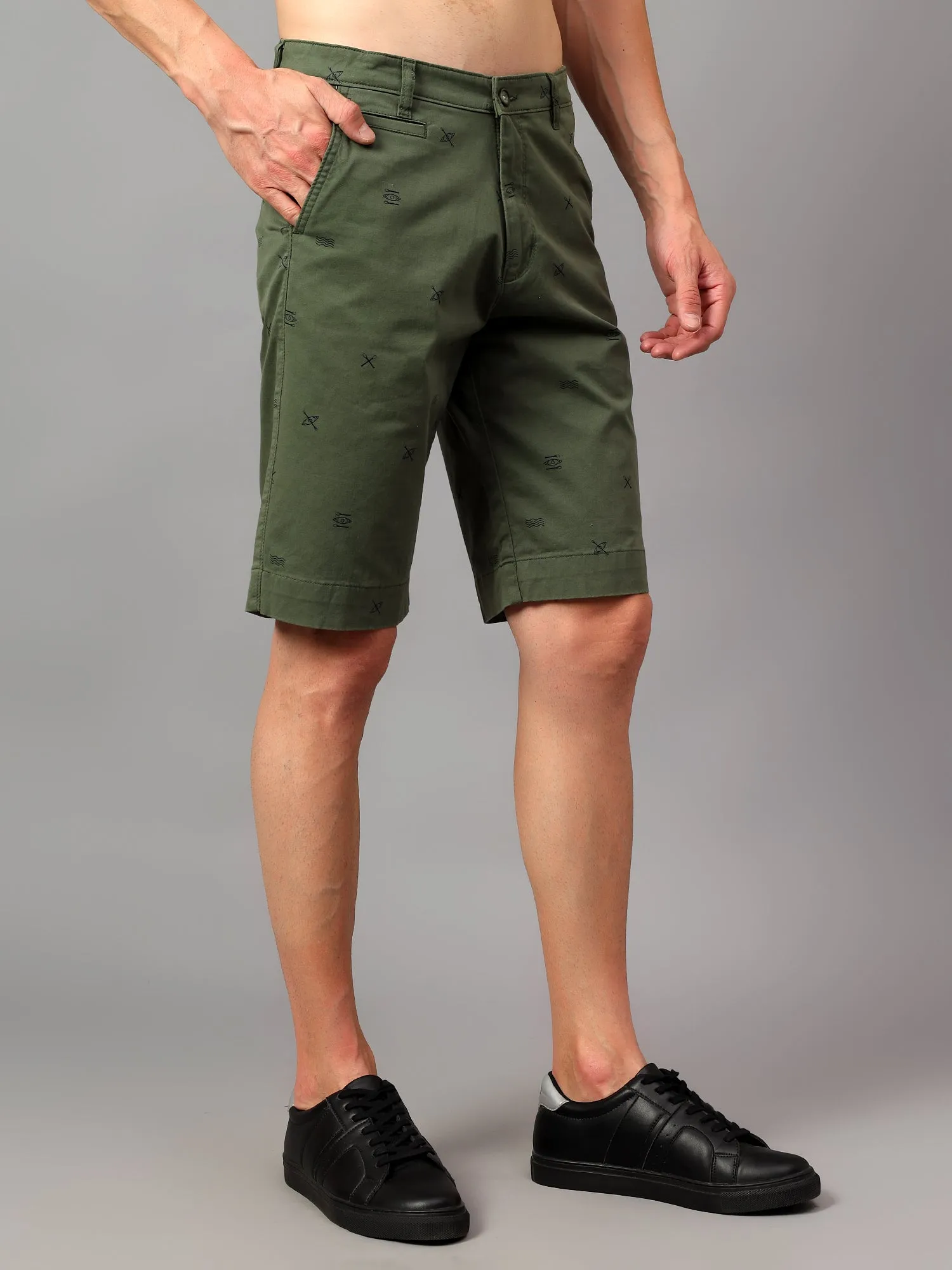 Men's Green Printed Above Knee Bermuda