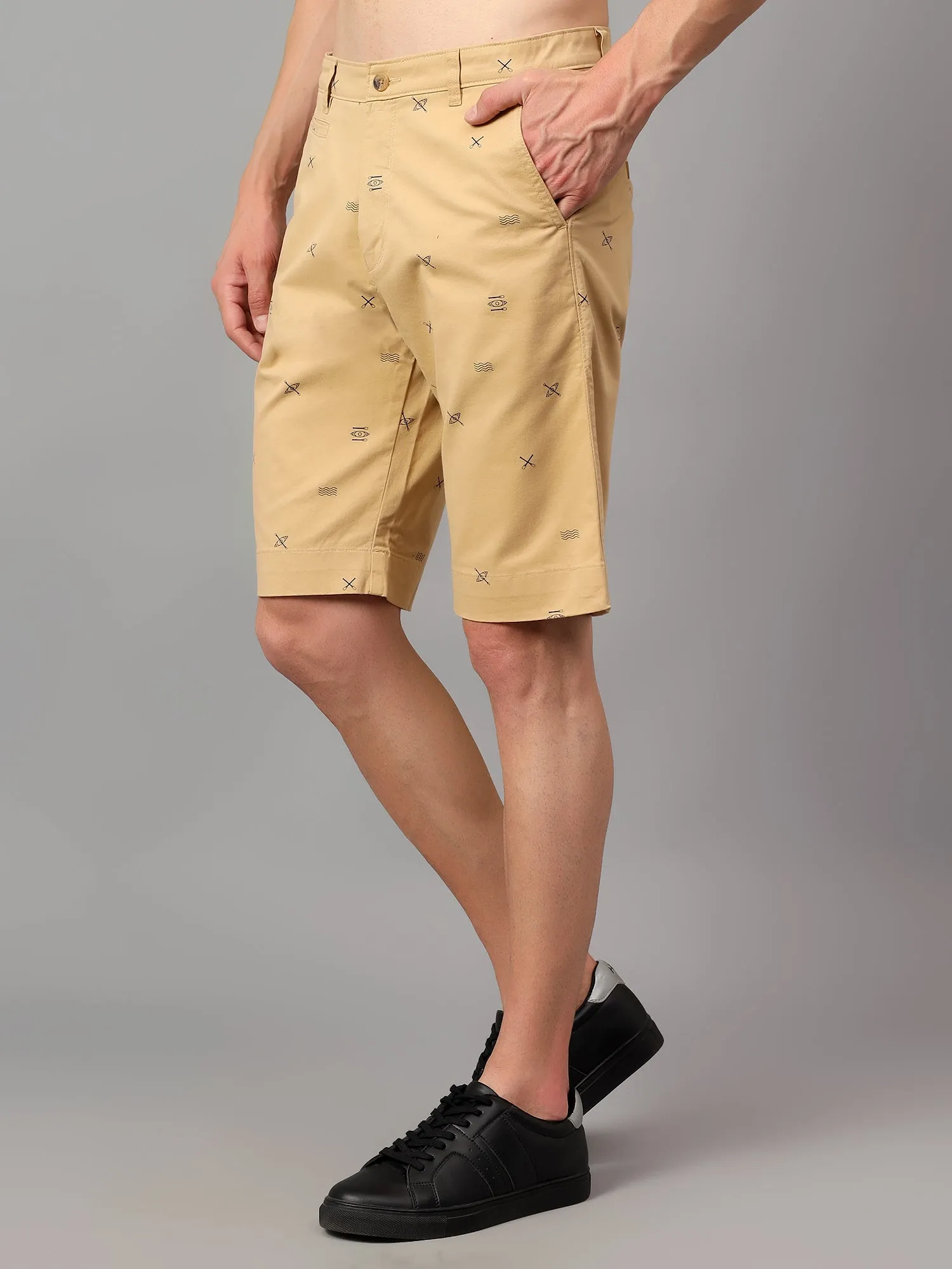 Men's Khaki Printed Above Knee Bermuda