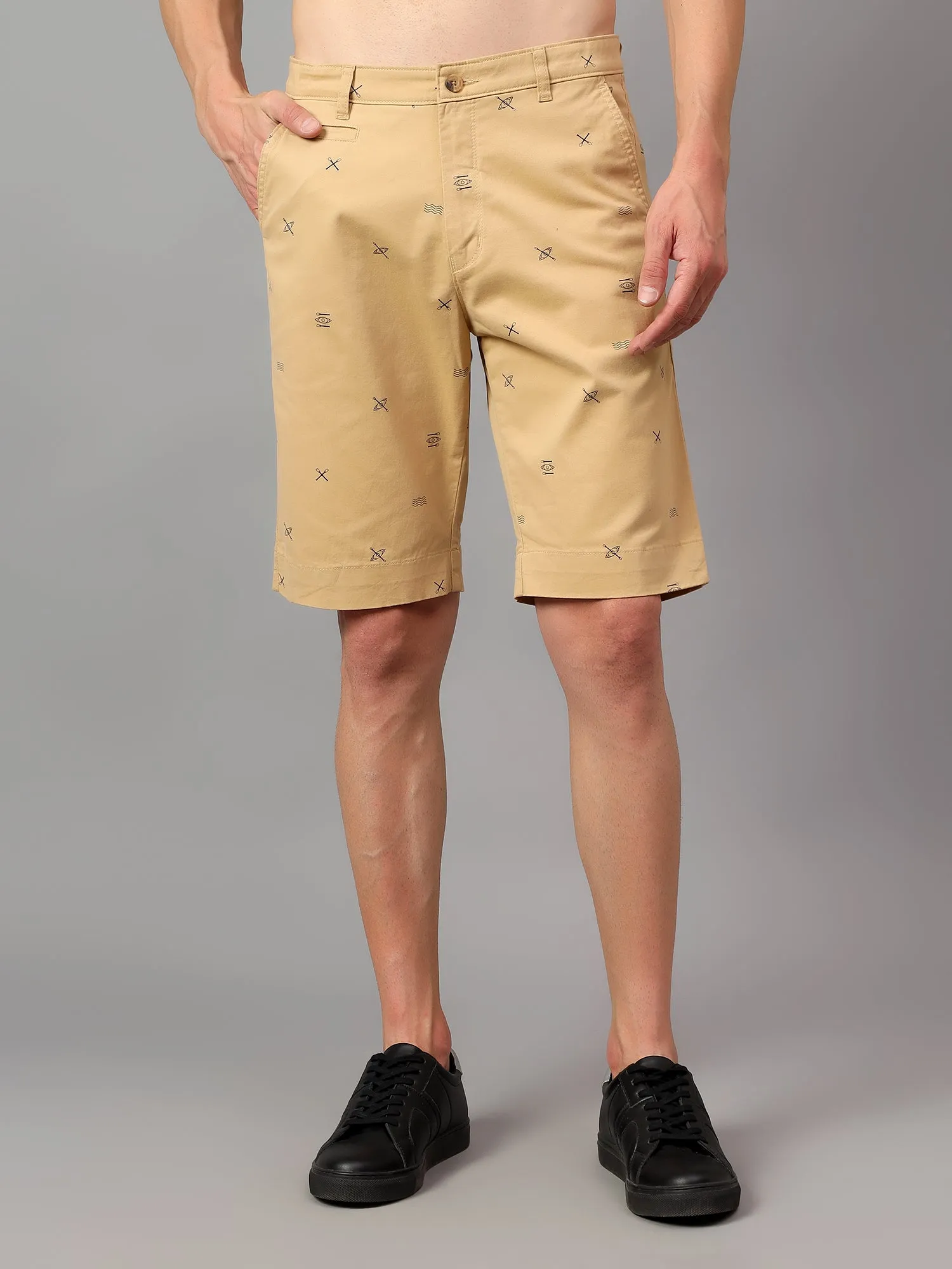 Men's Khaki Printed Above Knee Bermuda