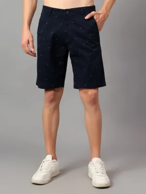 Men's Navy Blue Printed Above Knee Bermuda