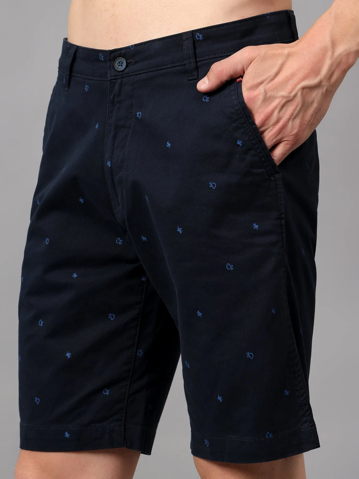 Men's Navy Blue Printed Above Knee Bermuda