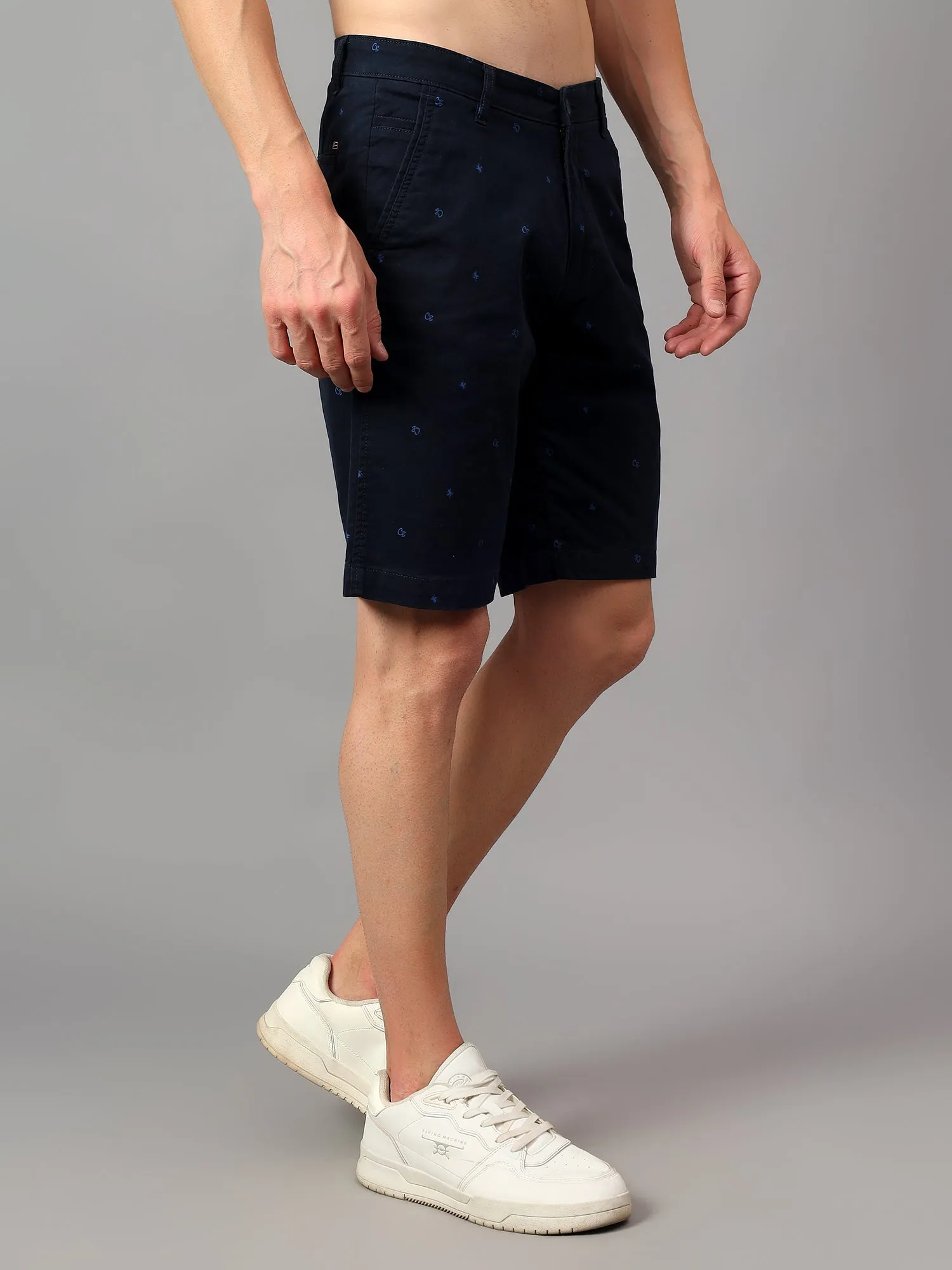 Men's Navy Blue Printed Above Knee Bermuda