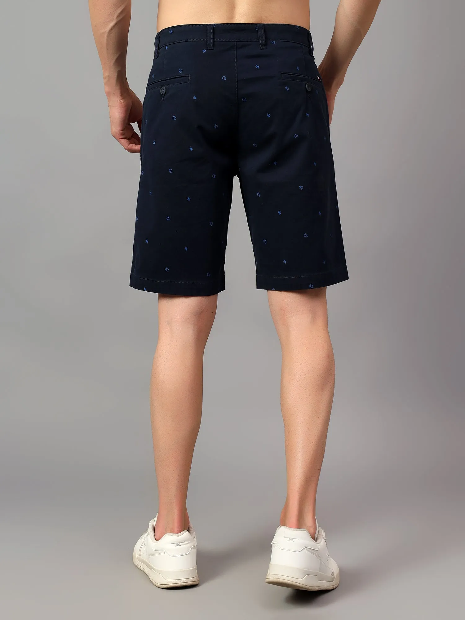 Men's Navy Blue Printed Above Knee Bermuda