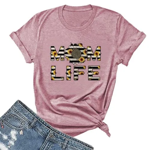 Mom Life Sunflower T-Shirt Women Mothers Day Graphic Tees