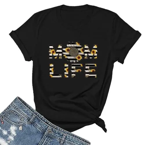 Mom Life Sunflower T-Shirt Women Mothers Day Graphic Tees